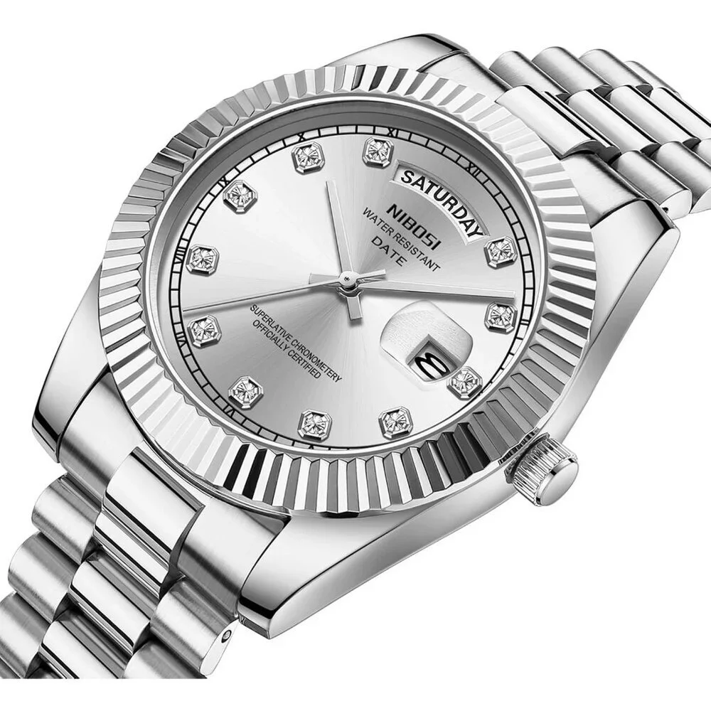 Men's All Silver Stainless Steel Analog Classic Design Stylish Wrist Dress Watch